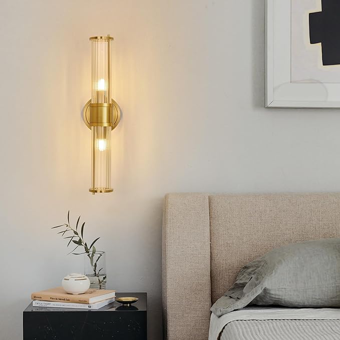 Gold Wall Sconce Light Fixture - Bathroom Sconce Indoor Industrial Wall Sconce Vanity Light Wall Light Up and Down Wall Mount Lamp for Bathroom Bedroom(Without Bulb)