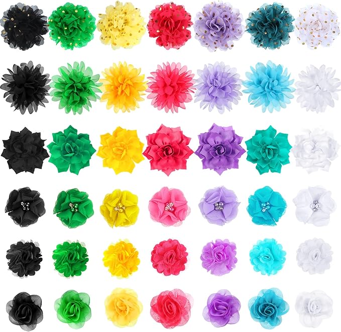 Saintrygo 42 Pcs Dog Collar Flowers Bow Accessories Bulk Multi Color Dog Floral Charms Bow Tie Pet Flower Bows for Small Medium Large Puppy Cat Grooming Easter Wedding Birthday Parties(Fresh Colors)