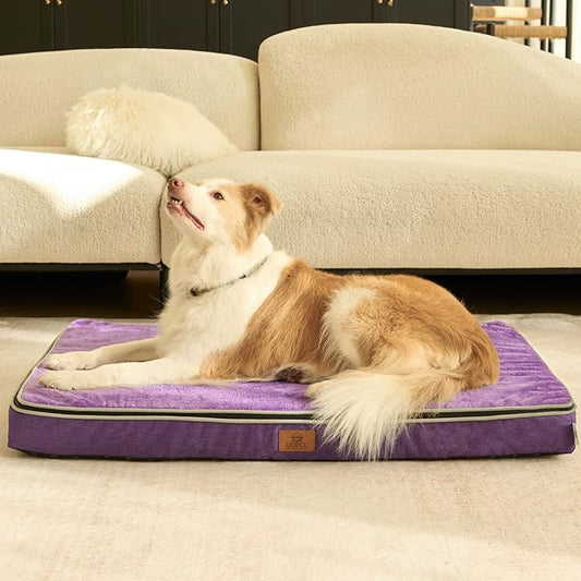 Memory Foam XL Dog Bed - 4” Thick Orthopedic Beds for Extra Large Dogs - Waterproof Dog Bed with Removable Washable Cover & Wrap-Around Zipper - Ultimate Comfort and Easy Maintenance, Purple