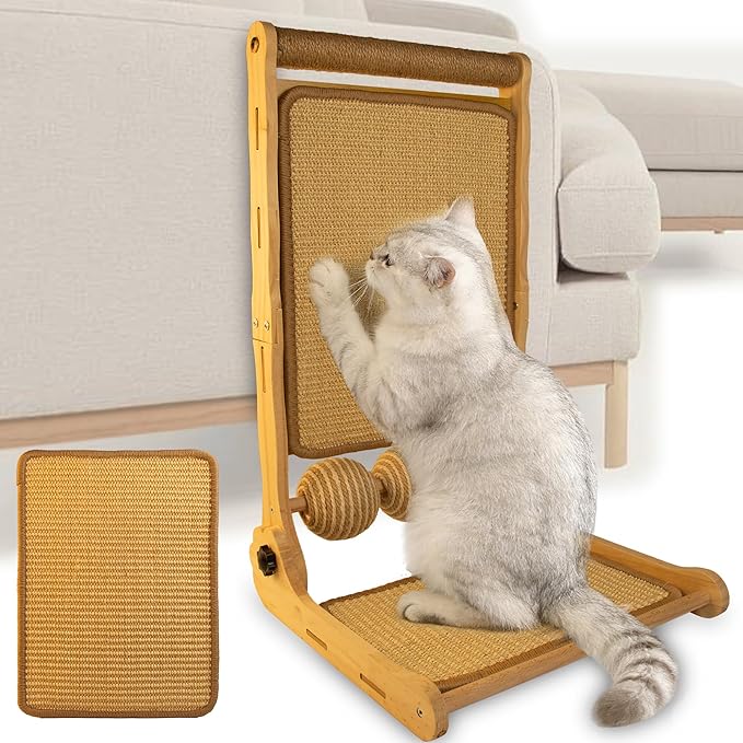 L-Shaped Cat Scratcher with Dual Sisal & Carpet Surfaces Reversible Vertical & Horizontal Scratching Board for Indoor Cats, Furniture & Wall Protector, Large Durable Modern Cat Scratcher Pad