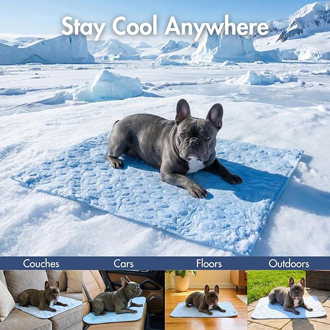 Spark Paws Cooling Mat for Dogs - Self Cooling Dog Mat & Pet Cooling Pad for Large, Medium & Small Dogs - Non-Toxic, Non-Gel Washable Cooling Bed - Hearts Blue - Size M