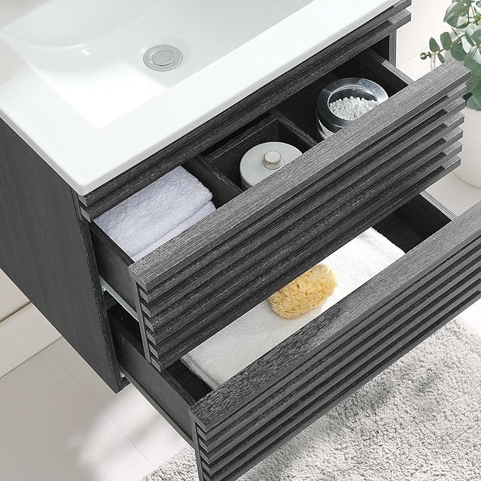 Modway Render 24" Wall-Mount Bathroom Vanity in Charcoal White