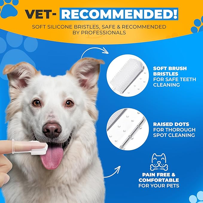 Dog Toothbrush Kit with Travel Cases – 4 Silicone Finger Toothbrushes for Dogs & Cats – Pet Dental Care, Dog Teeth Cleaning, Plaque & Tartar Control, Fresh Breath – Free QR Dental Guide Included