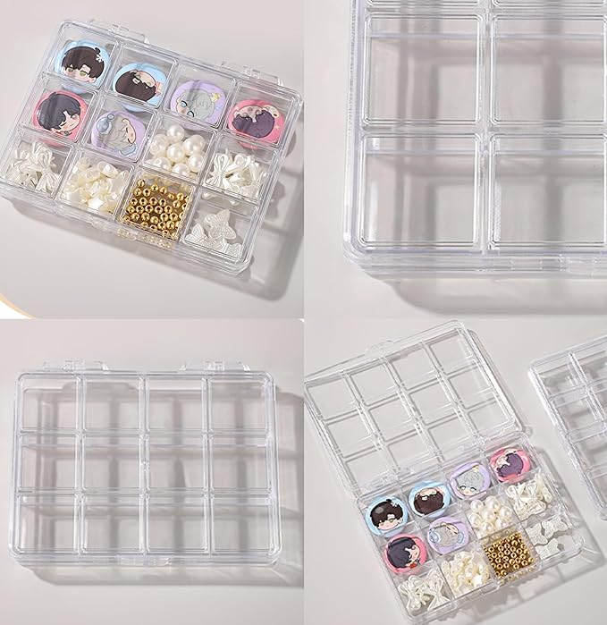 12 grid acrylic storage box, nail jewelry and earring display cabinet, nail art craft storage box with transparent cover, fishing bait, rock collection
