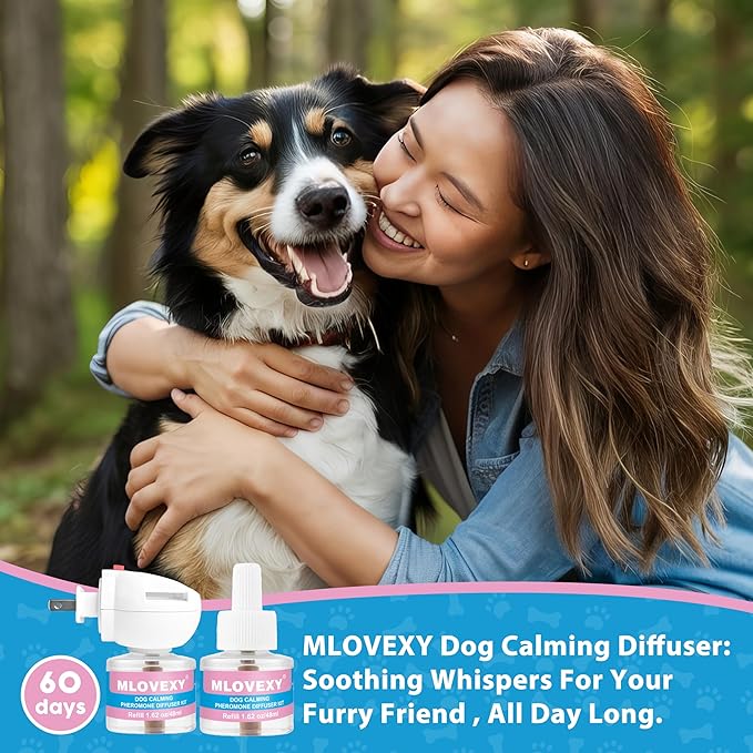 Dog Calming Diffuser for Dog Anxiety Relief, Dog Pheromones Calming Diffuser, Pheromone for Dogs to Reduce Barking Aggression Fighting Stress, Stop Peeing(2 Refills, 1 Diffuser,60 Days)