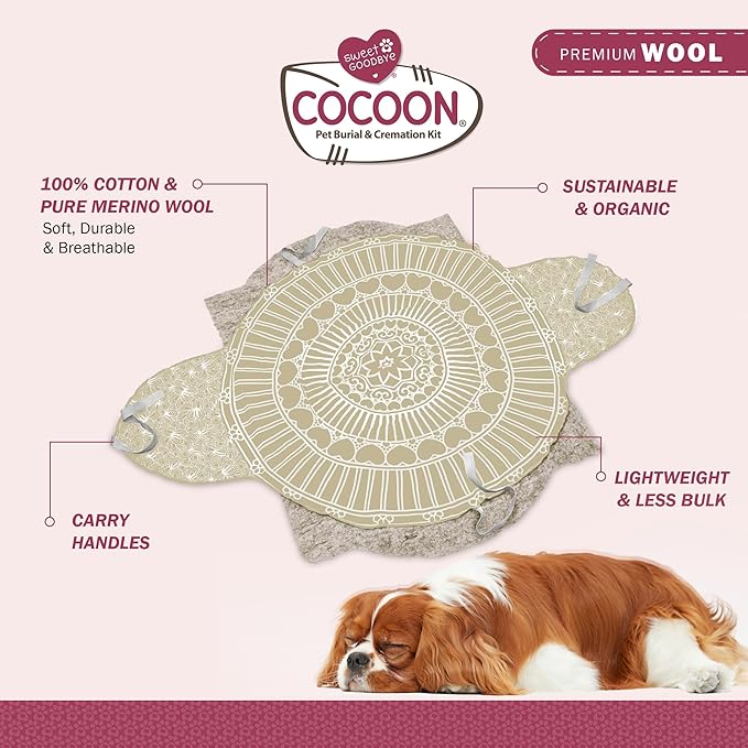 Cocoon® - Eco-Friendly Pet Burial & Cremation Ceremony Kit (Premium Wool) - Casket for Dogs and Cats (Choose Size & Color) (XL, Natural)