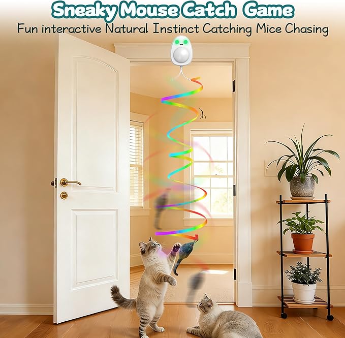 Hanging Door Feather Toy Mouse & Ribbon Wand Teaser-Flying Birds cat Toys