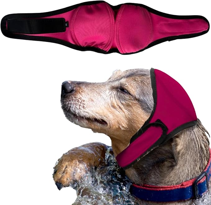 Dog Ear Covers for Swimming Head Cap, 16.54 in Waterproof Ear Protector for Bathing Drying Noise Anxiety Relief, Adjustable Ears Shower Cap, Wrap for Dogs, Puppy Swim Caps Dog Bath Supplies (Pink, M)