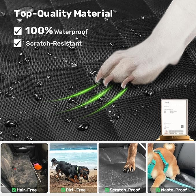 Zanch 2025 Upgrade Dog Car Seat Cover - 100% Waterproof Anti-Scratch, Passenger Friendly Back Seat Protector, Nonslip Pet Hammock with Durable Velcro Side Flap for Cars, SUV, Trucks, Standard-Black