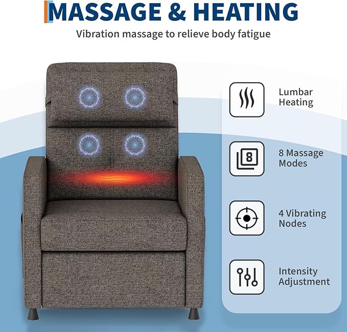 GarveeHome Electric Recliner Chair Living Room Chairs Adjustable Power Reclining Sofa Lazy Chair with Massage & Heat & Lumbar Support & Side Pockets & USB Port(Brown)