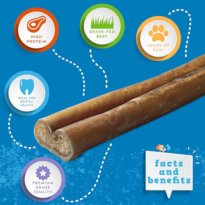 Jack&Pup 12 Inch Standard Bully Sticks for Medium and Large Dogs (18 Pack) Single Ingredient Dog Chew Bully Stick