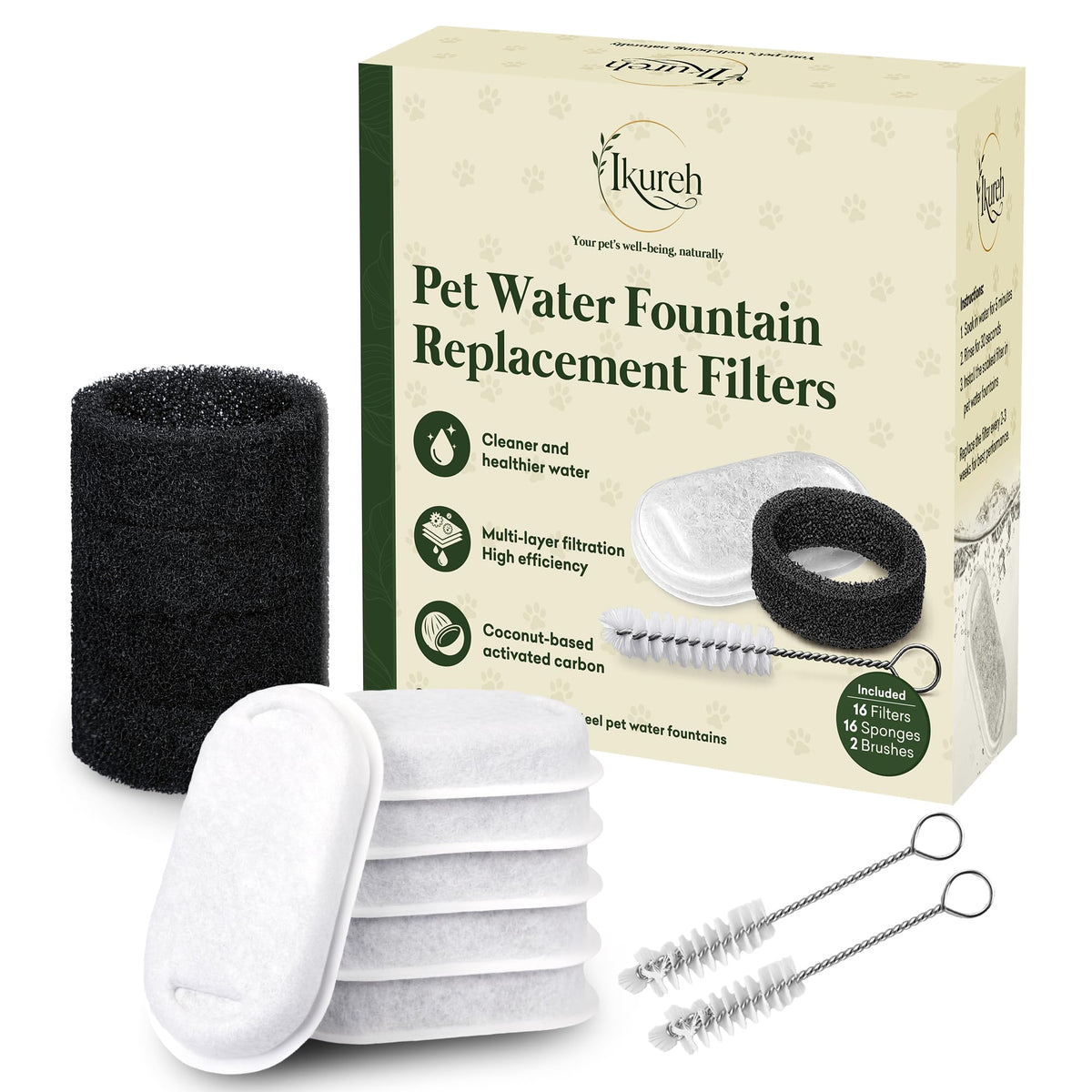 Cat Water Fountain Filter replacement, 32 Pack Cat | Pet Essentials - Image 1