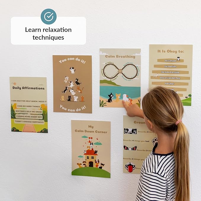 Calm Down Corner | Perfect for Classrooms | Sensory Calming Corner with Items for Kids | Education Calming Corner Kit with Posters, Solutions Wall, Sensory Toys, Fidget Tools | Special Education