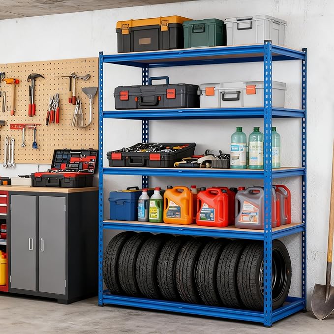 GarveeHome 5 Tiers Garage Storage Shelves, 2500LBS Capacity Metal Shelving Unit for Garage, Industrial, Warehouse, Kitchen, Closet, 60" W x 24" D x 71" H, Blue