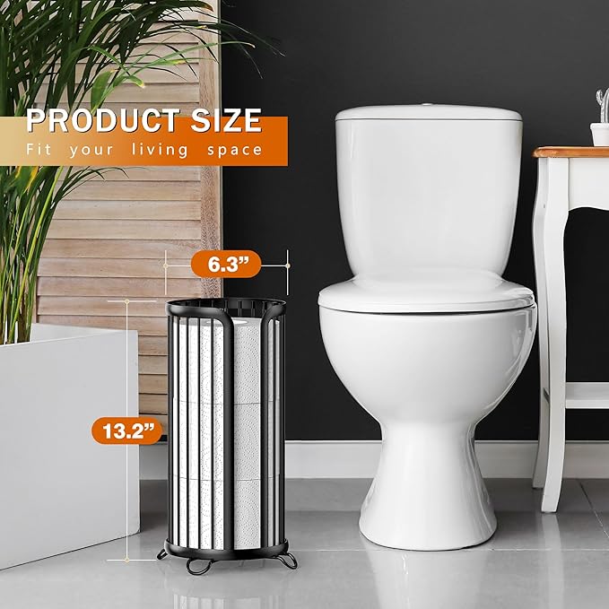 Toilet Paper Holder Stand, Freestanding Toilet Tissue Organizer, Minimalistic Storage Solution, Reserve Mega Rolls,Modern Black-2PACK