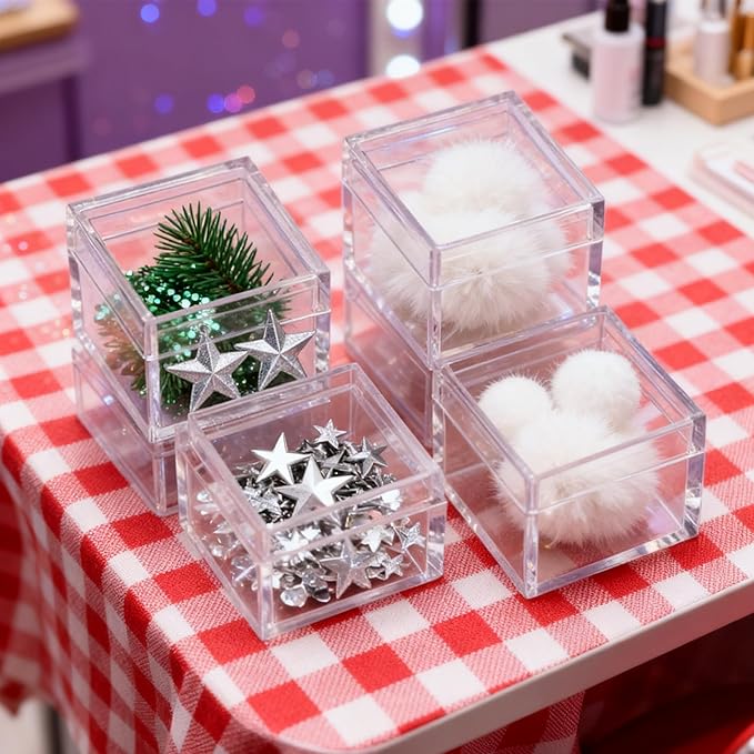 Small Clear Box Acrylic Boxes with Lids Plastic Square Cube 12 Pieces Small Storage Containers for Candy Pill and Tiny Jewelry