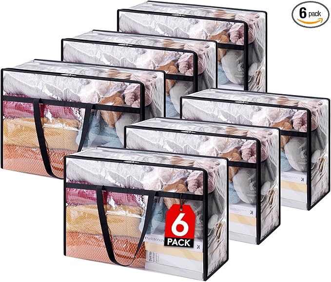 Lifewit 6 Pack Clear Clothes Storage Bags, 60L Plastic Blanket Storage Bag, Vinyl Foldable Moving Bags with Zipper, Closet Organizers and Storage Containers for Bedding, Duvet, Comforter