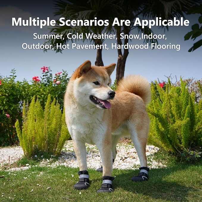 Dog Shoes Small Medium Large Size Dogs, Puppy Booties Paw Protector for Hot Pavement, Non-Slip Waterproof Rubber Reflective Strapped Boots (Black, Size 8#: (3.5 * 3.0) (L*W) for 74-88lbs)