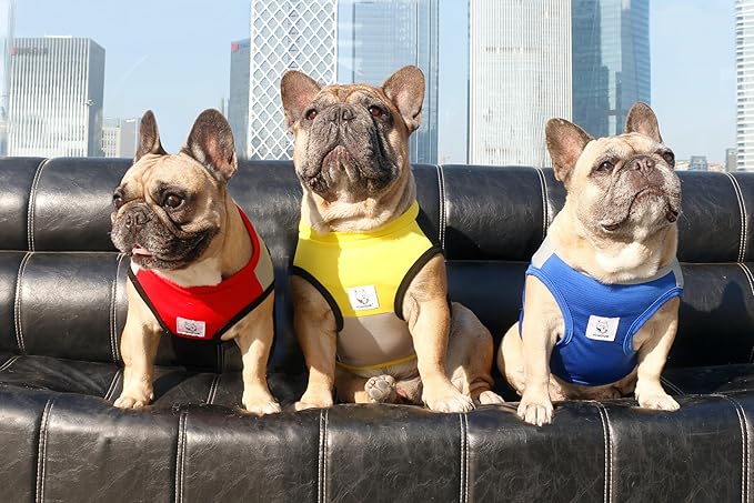 iChoue French Bulldog Summer Cooling Shirt for Dogs UV Sun Protection Vest Sleeveless Stretchy Tank Top English Pug Grey Red - XLarge