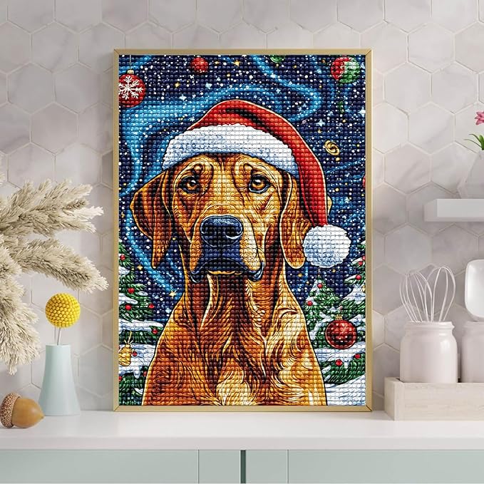 LTCZ Dog Wearing A Hat Diamond Art Kits for Adults, ChristmasDiy 5d Diamond Painting Kits for Beginners, Very Suitable for Home Leisure and Wall Decoration 16 * 20Inch