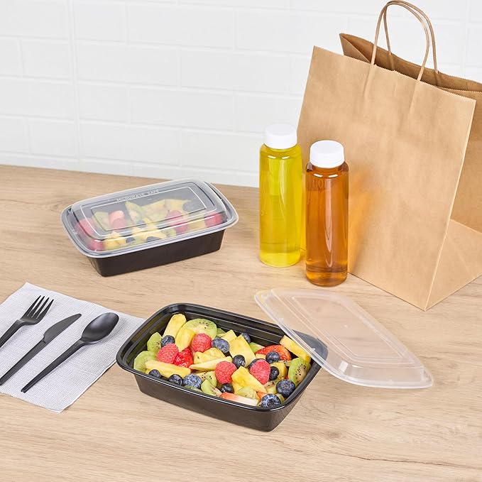 Restaurantware-Asporto 38 Ounce Take Out Containers, 100 Food Containers With Lids - Microwavable, Disposable, Black Plastic To Go Boxes For Food, No BPA, For Take Out And Delivery