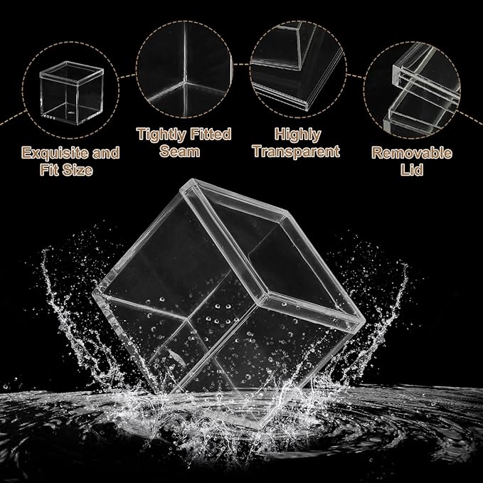 Acrylic Box with Lid, 4.33 x 4.33 x 1.57 in Acrylic Display Case Plastic Square Cube Container Storage Holder Stackable Bins for Cosmetic Collectible Candy Jewelry(2 Pack, Clear)