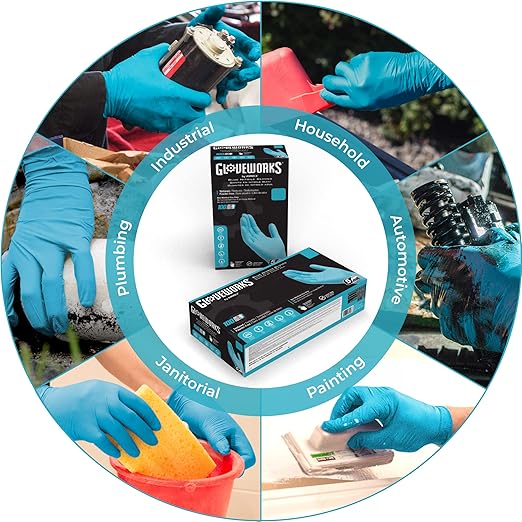 AMMEX Gloveworks Industrial Blue Nitrile Gloves, Case of 1000, 5 mil, Size Medium, Latex Free, Powder Free, Textured, Disposable, INPF44100