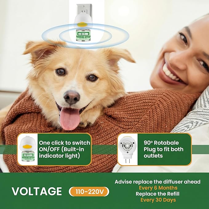 Dog Calming Diffuser 48ml Dog Pheronome Calming Diffuser Vet-Recommended Dog Calming Diffuser Kit to Reduce Stress, Fighting, Anxiety, Scratching Pheronome Diffuser for Dog (Pack of 3).