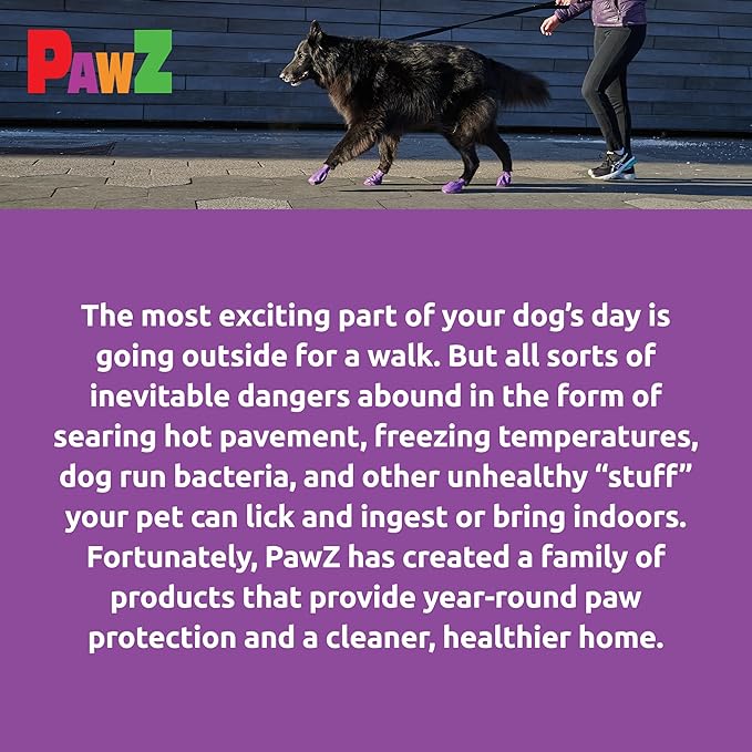 PawZ Rubber Dog Boots for Large Paws - All-Weather Waterproof Dog Shoes, Anti-Slip Traction for Rain, Snow, Mud & Hot Pavement - Pull-On Dog Booties, Purple - Large (3"- 4") - Pack of 24