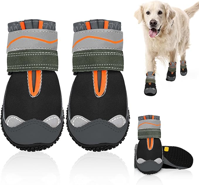 SlowTon Dog Shoes for Large Small Medium Dogs - Waterproof Dog Boots for Summer Hot Pavement, Paw Protector for Outdoor Walking Winter Snow, Anti-Slip Rubber Dog Booties for Hardwood Floor (B, 6)