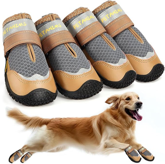 Dog Shoes for Large Dogs, Medium Dog Boots & Paw Protectors for Winter Snow, Breathable Dog Booties for Hot Pavement, Hardwood Floors Gray Size 7