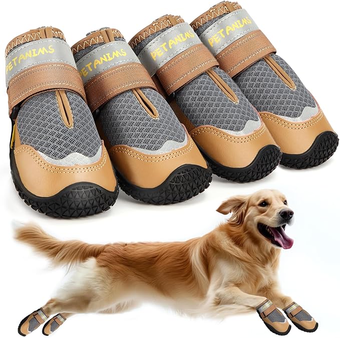Dog Shoes for Large Dogs, Medium Dog Boots & Paw Protectors for Winter Snow, Breathable Dog Booties for Hot Pavement, Hardwood Floors Gray Size 8