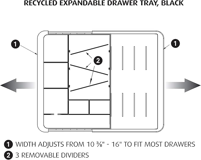 Officemate Recycled Expandable Drawer Tray, 10 3/8 W - 16 W, Black (26372)