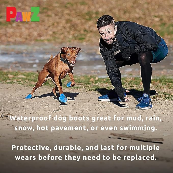 PawZ Rubber Dog Boots for Tiny Paws - All-Weather Waterproof Dog Shoes, Anti-Slip Traction for Rain, Snow, Mud & Hot Pavement - Pull-On Dog Booties, Green - Tiny (0.5" - 1") - Pack of 24