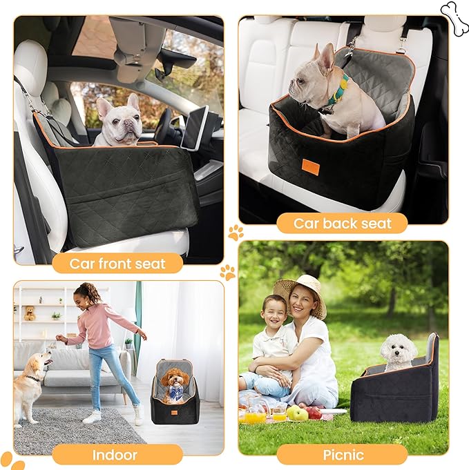Dog Car Seat for Small Dog with Washable Mat, Memory Foam Booster Seat for Dogs Under 30lb, Elevated Pet Seat with Pockets, Anti-Slip Bed for Car, Perfect for Front & Back Seats with Safety Leash