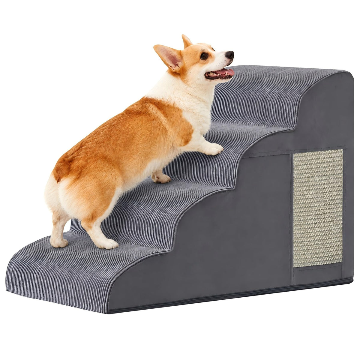Dog Stairs for Small Dogs 19.7" H, Dog Ramp for Bed, 4-Step, Grey - Image 1