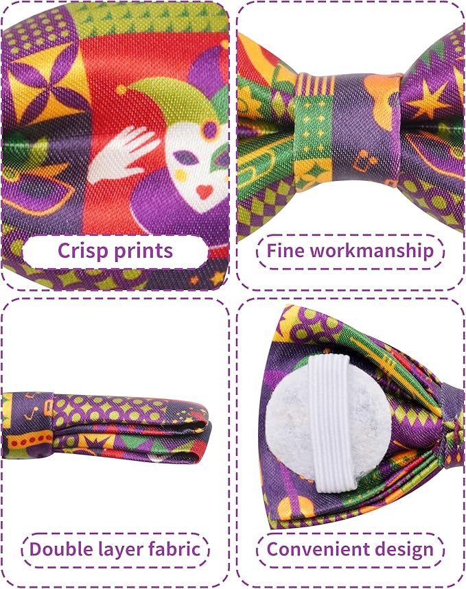 PET SHOW 10 Pack Mardi Gras Big Dog Bow Ties Sliding Collar Attachment Pet Bowties for Medium Large Dogs Holiday Party Bowknots Collar Charms Grooming Accessories