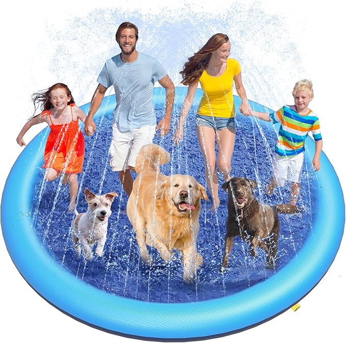 Peteast Splash Pad for Dogs, 119" Anti-Slip Dog Pool Dog Splash Pad Sprinkler Pool,Thicken Doggie Pool Summer Outdoor Water Toys Backyard Fountain Play Mat