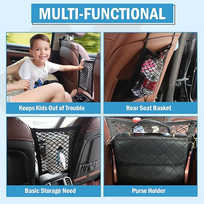 Dog Car Net Barrier - Car Barrier for Dogs & Kids Safety -Stretchable Dog Net for car - Universal Fit for Cars, SUVs,Trucks -Easy to Install - Divider for Driving Safely with Children & Pets