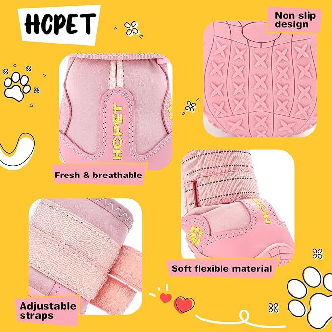 Hcpet Dog Shoes, Dog Boots for Large Dogs, Breathable Dog Booties Paw Protector for Summer Hot Pavement, Winter Snowy Day, Outdoor Walking, Indoor Hardfloors Anti Slip Sole Pink Size 8