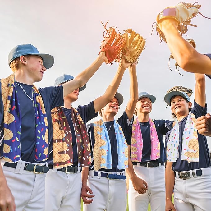 Breling 10 Set Baseball Cream Drip Cooling Towels with Bags 40"x12" Ice Cooling Towels Microfiber Sweat Sport Rags Absorbent Chilly Washcloth for Hot Weather Workout Yoga Gym Coach Sport Party Favors