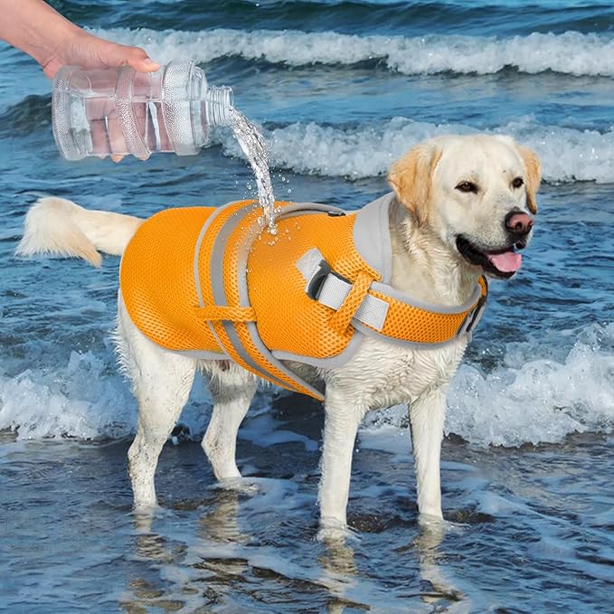 Dog Cooling Vest for Large Dogs,Lightweight Cooling Dog Jacket,Breathable Mesh Dogs Shirt Harness Vest with Adjustable Straps Reflective Stripe for Hot Weather with D-Ring for Beach,Hiking,XXL