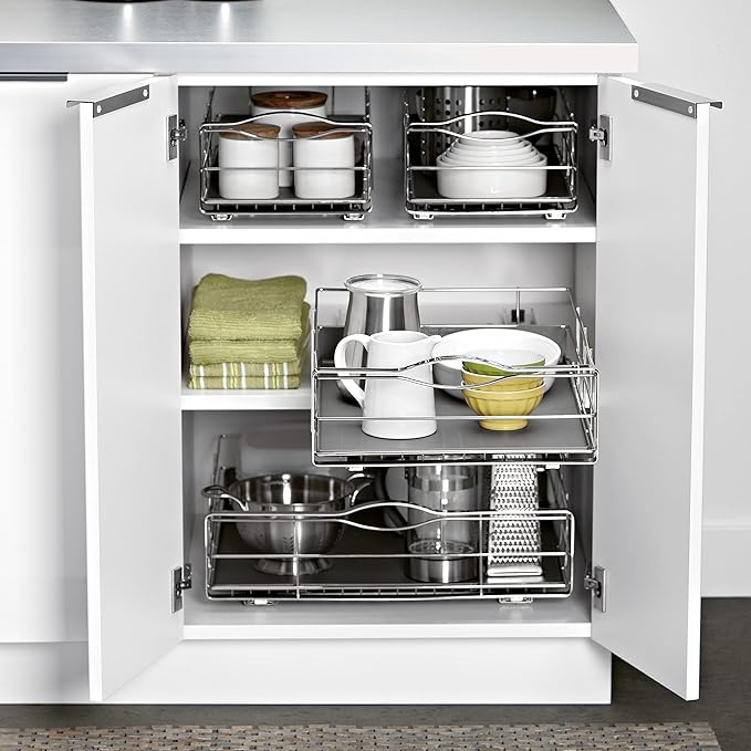 simplehuman 14 inch Pull-Out Cabinet Organizer, Heavy-Gauge Steel Frame, gray
