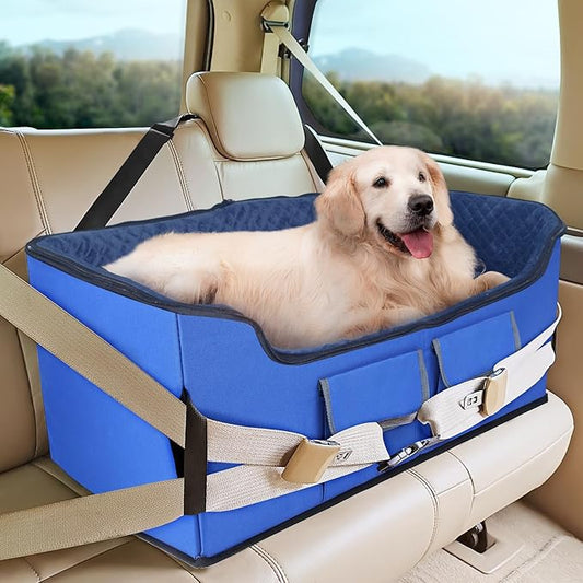 INFANZIA Dog Booster Car Seat for Small Medium Large Dogs, Elevated Pet Car Seats with Safety Leash for Pets Under (Royal Blue, Large)