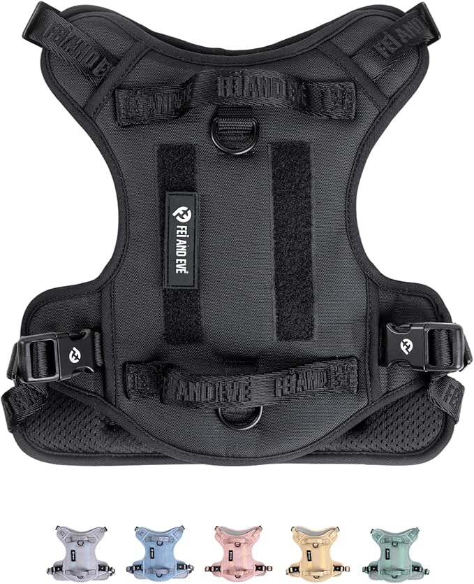 2025 New Edition, Fei & Eve Classic Dog Harness - Quick-Release Buckles | 3-Point No-Pull Control | Heavy-Duty 900D Nylon | Dual Safety Handles | Breathable Mesh | Adjustable Fit | Medium,Black