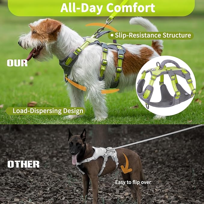 Huntboo Reflective Dog Harness with Handle, Escape Proof, No Slip, Breathable, Lightweight, Adjustable Lift Harness for Small,Medium,and Large Dogs Walking, Training, and Running Gear(Bright Green,XS)