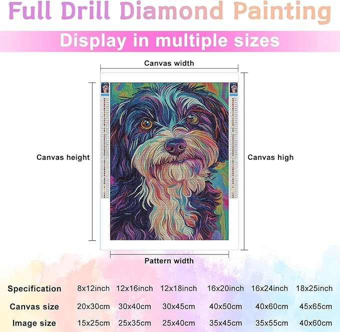 LTCZ Curly Haired Dog Under Colored Pencils Diamond Art Kits for Adults, AnimalDiy 5d Diamond Painting Kits for Beginners, Very Suitable for Home Leisure and Wall Decoration 16 * 24Inch