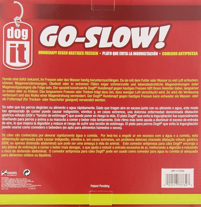 Dogit Dog Bowl Slow Feeder for Wet or Dry Dog Food, Go Slow Anti-Gulping Dog Dish, Black, L