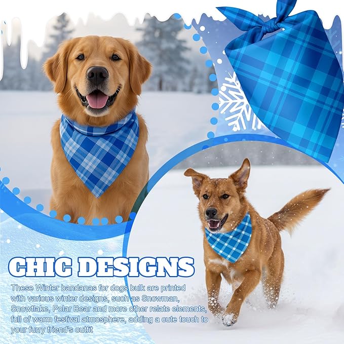 Abbylike 200 Pcs Winter Plaid Dog Bandanas Bulk Blue Bandanas for Dogs Triangle Kerchief Bibs Scarf for Pet Winter Costume Photo Props Accessories Pet Shops Cats Grooming Adoption Events, 25 Styles