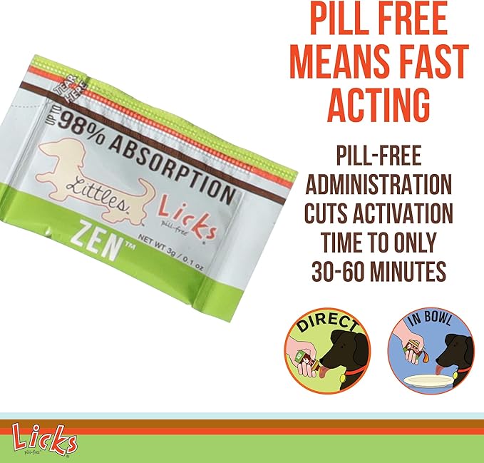 Licks Pill Free Zen Small Breed Dog Calming Aid - Zen Calming Aid Supplements for Aggressive Behavior & Nervousness - Dog & Puppy Treats for Stress Relief & Health - Gel Packets - 30 Use